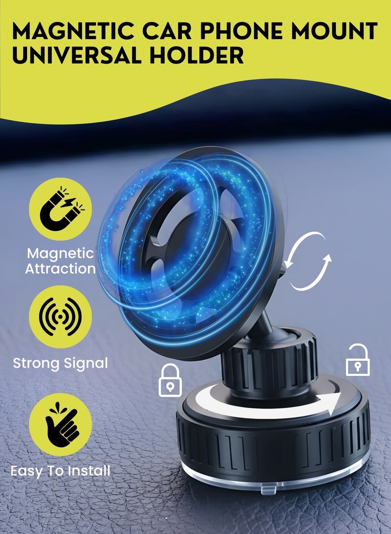 حامل هاتف مغناطيسي للسيارة يُثبّت على لوحة القيادة - مغناطيس قوي، حامل هاتف يدور 360 درجة، حامل جوال للسيارة يُتيح استخدام الهاتف بيد واحدة بدون استخدام اليدين، متوافق مع أجهزة آيفون وأندرويد، قاعدة مانعة للانزلاق، مقاوم للحرارة - Image 1